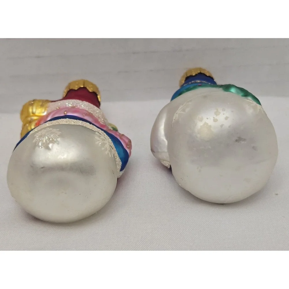 Lot/2 Vintage Unique Treasures Blown Glass Snowman Christmas Ornaments Glitter